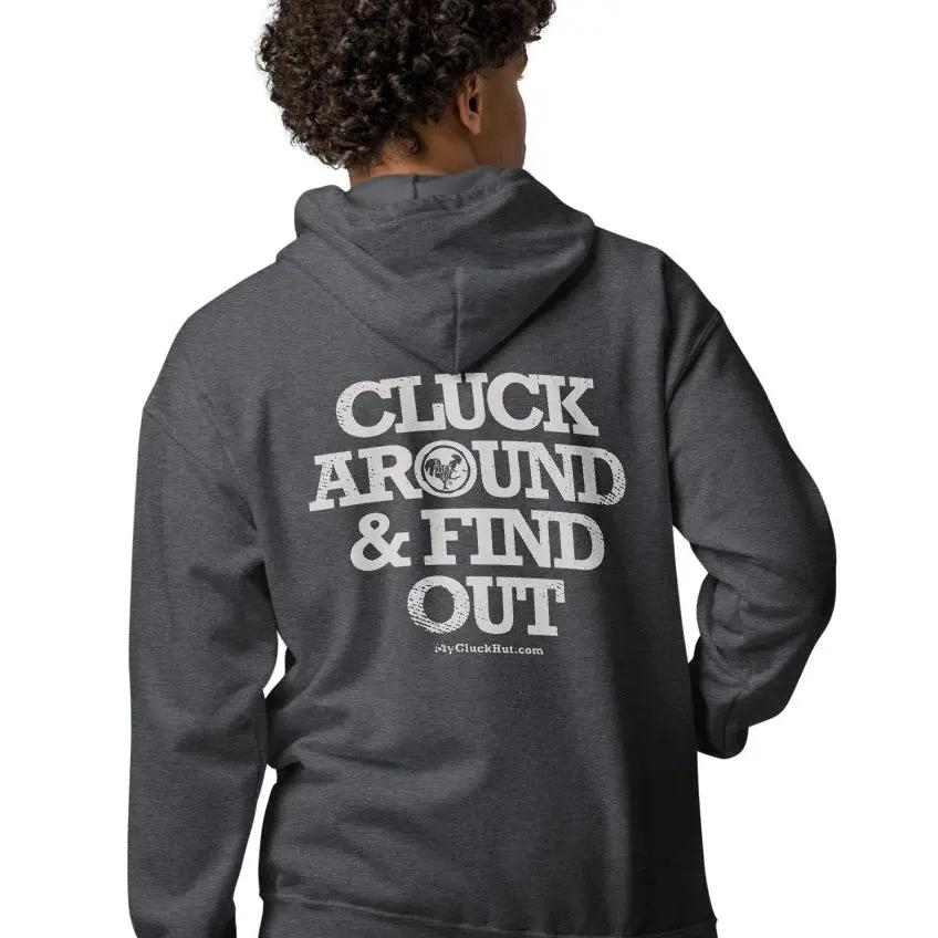 
                  
                    CLUCK AROUND & FIND OUT | all genders zippered hoodie (3rd party fulfillment) - My Cluck Hut
                  
                