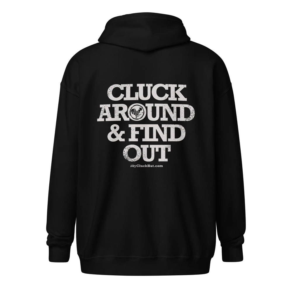 
                  
                    CLUCK AROUND & FIND OUT | all genders zippered hoodie (3rd party fulfillment) - My Cluck Hut
                  
                